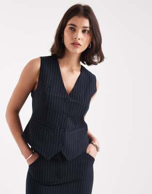 Pieces - Gilet de tailleur d'ensemble à rayures fines - Bleu marine