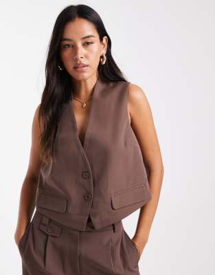 Pieces - Gilet de tailleur d'ensemble ajusté - Marron chocolat