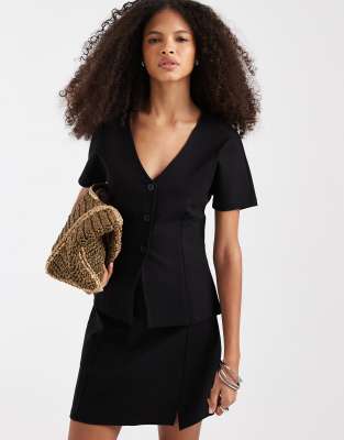 Gilet de tailleur d'ensemble structuré en jersey à manches courtes - Noir S