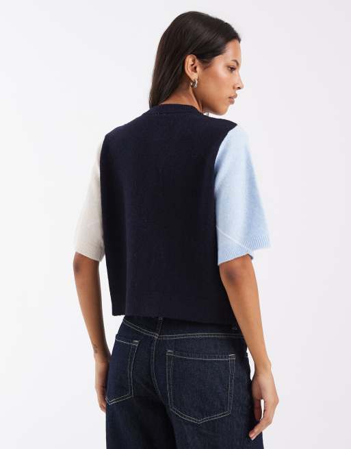 Pieces gilet en maille à manches courtes à motif argyle bleu marine, 2 de 4