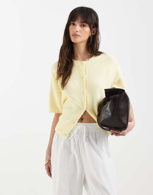 Pieces - Gilet en maille à manches courtes et bords festonnés - Jaune beurre , 4 de 4