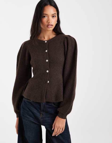 Pieces gilet en maille côtelée douce avec détail à la taille marron - view 1