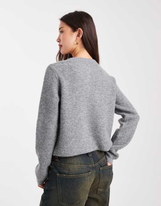 Pieces - Gilet en maille douce à manches longues - Gris moyen chiné, 4 de 4