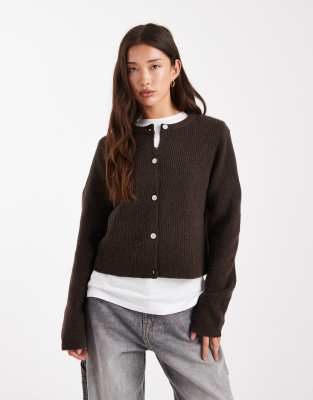 Gilet en maille douce à manches longues - Marron chocolat-Brown S