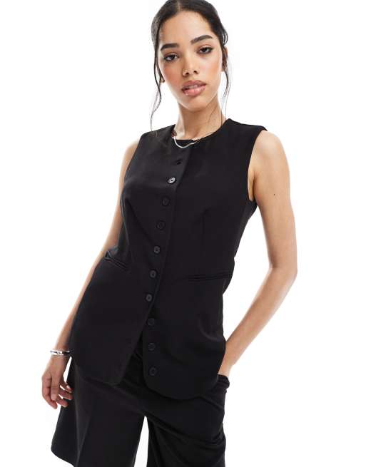 Pieces - Gilet nero taglio lungo