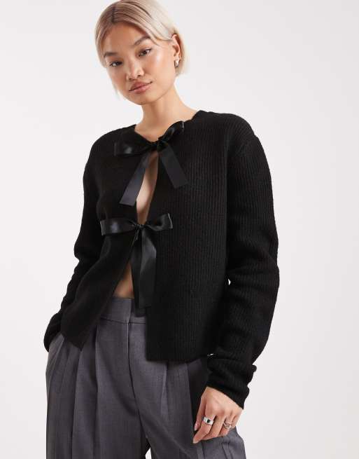 Pieces - Gilet réversible avec nœuds en satin - Noir, 3 de 4