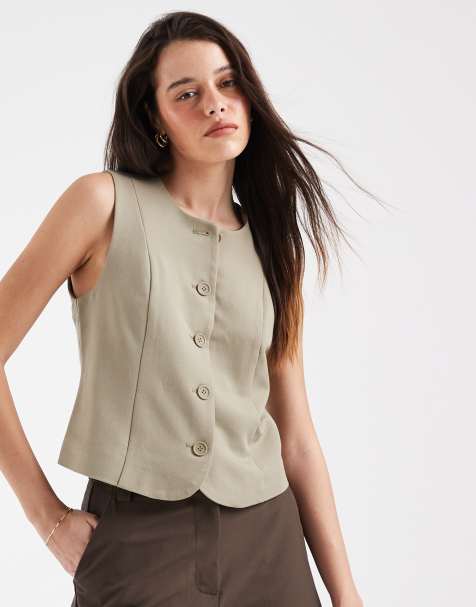 Pieces - Gilet sartoriale verde kaki pallido - view 1