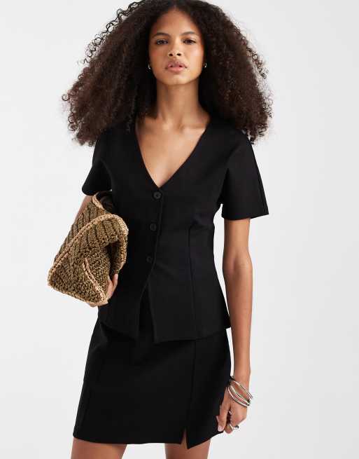 Pieces - Gilet strutturato a maniche corte in jersey nero in coordinato