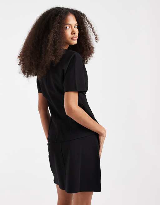 Pieces - Gilet strutturato a maniche corte in jersey nero in coordinato, 4 di 4