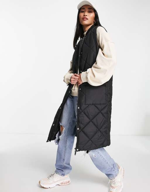 PIECES - Gilet trapuntato nero taglio lungo