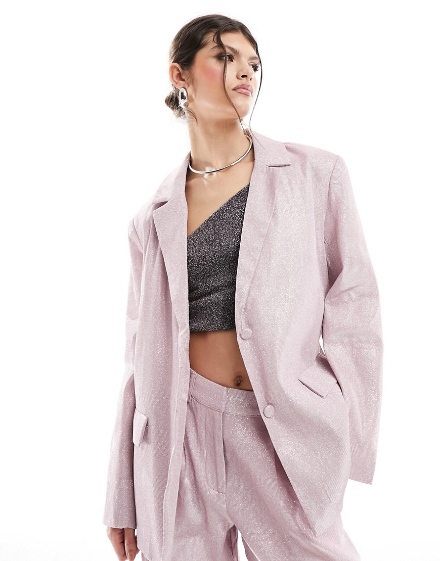 Pieces glitter blazer co-ord in pink