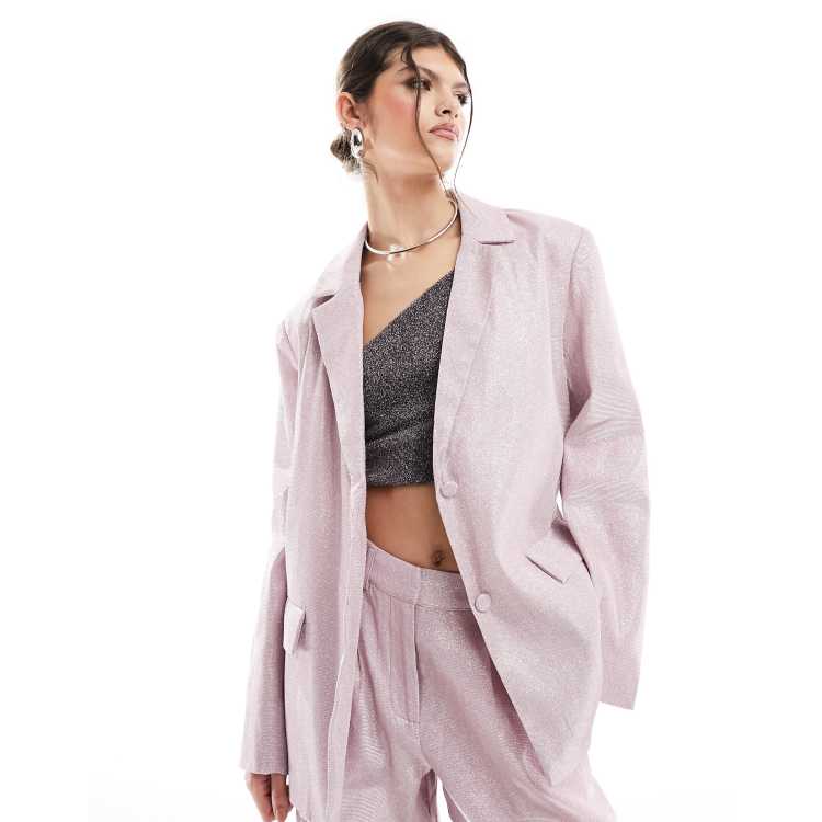 Pieces glitter blazer co ord in pink ASOS