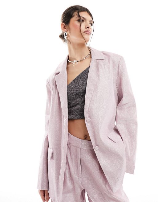 ASOS DESIGN sequin nipped waist suit blazer in pink