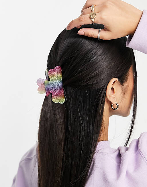 Pieces glitter hair claw in rainbow | ASOS