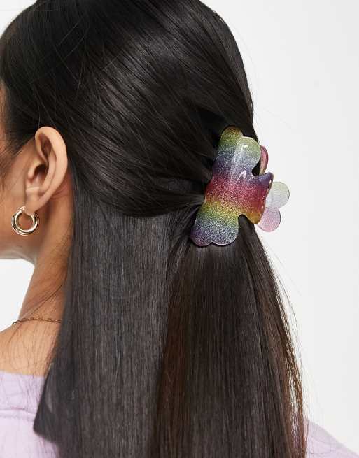 Pieces glitter hair claw in rainbow