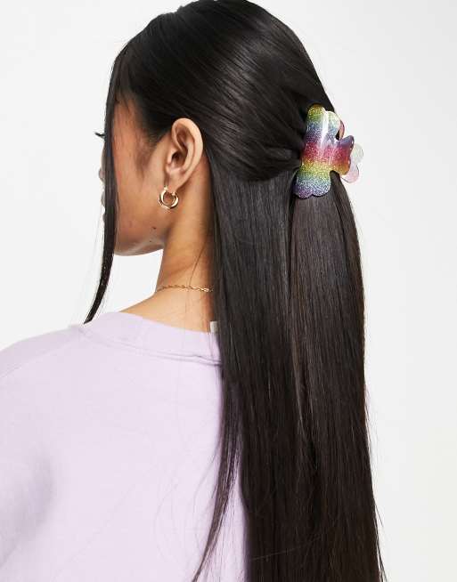 Pieces glitter hair claw in rainbow