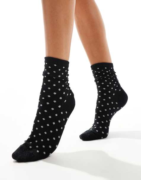 Pieces glitter polka dot socks in black - view 1