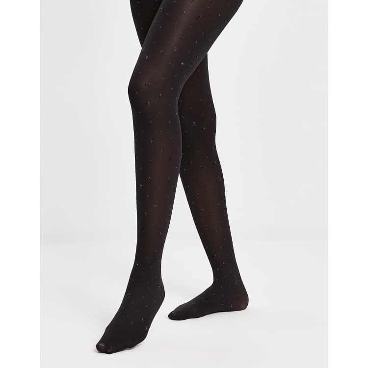 Glittery Tights - Black/gold-colored dots - Ladies