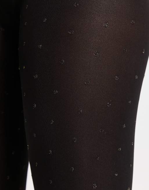 Pieces glitter polka dot tights in black