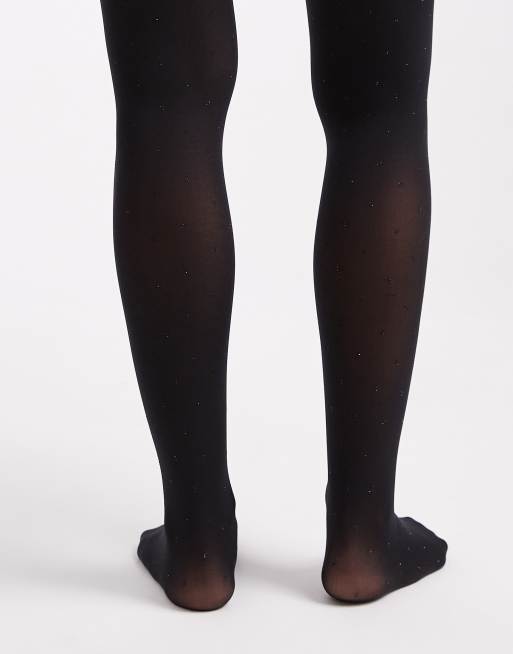 Pieces glitter polka dot tights in black, 3 of 3