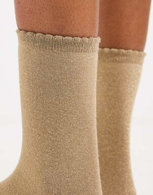 PIECES glitter socks in beige, 2 of 3