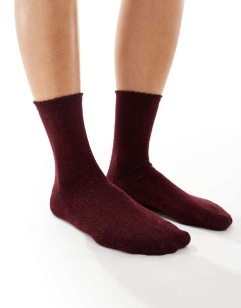Pieces glitter socks in burgundy - view 1
