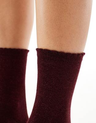 Pieces Glitter Socks In Burgundy