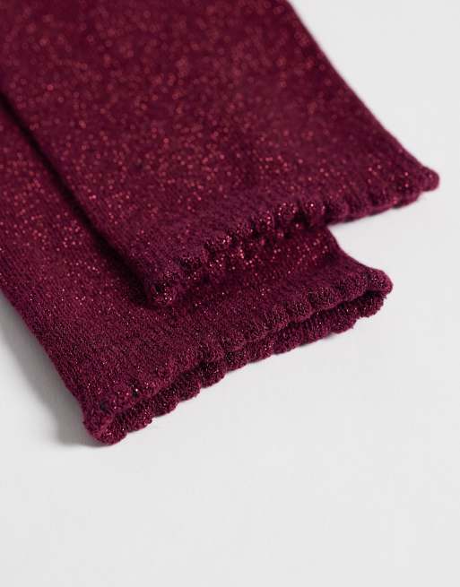 Pieces glitter socks in burgundy, 2 of 3