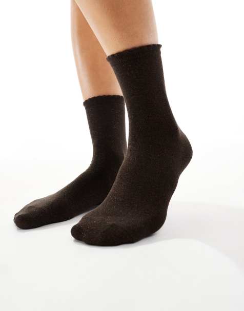 Pieces glitter socks in chocolate brown - view 1