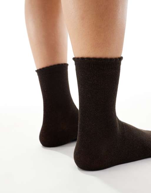Pieces glitter socks in chocolate brown, 2 of 3