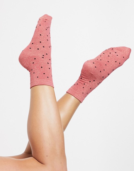 Pieces glitter socks with polka dots in orange