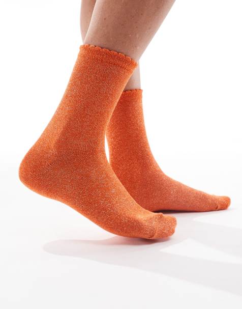 Pieces - Glitter sokken in mandarijn oranje - view 1