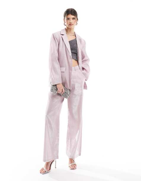 Pieces glitter wide leg pants in pink - part of a set - view 1