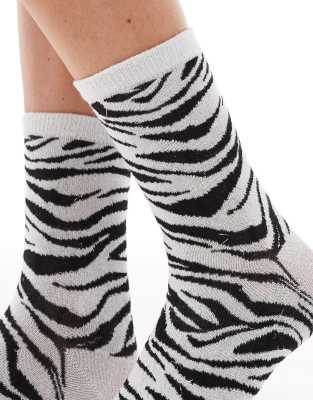 Pieces Glitter Zebra Print Socks In Multi