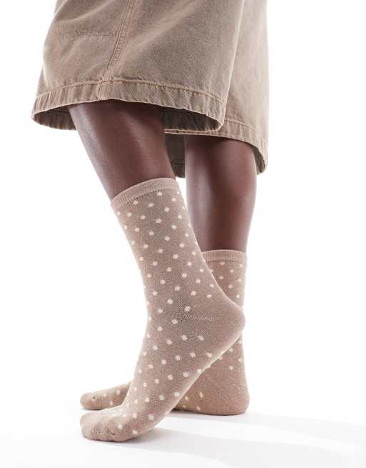 Pieces - Glittersokken met stippen in beige, 3 van 4