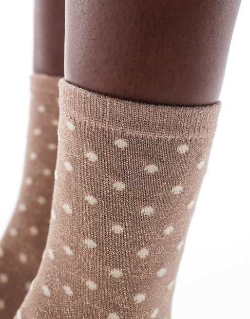 Pieces - Glittersokken met stippen in beige, 4 van 4