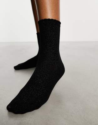 Pieces - Glitzernde, schwarze Socken