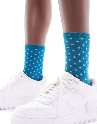 Pieces - Glitzersocken in Tiefblau mit Punkten