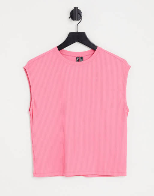 Pieces gloria cap sleeve t-shirt in pink