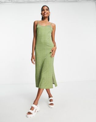 Pieces glory cami midi dress in moss green - ASOS Price Checker