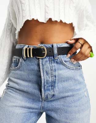 Pieces gold buckle belt in black