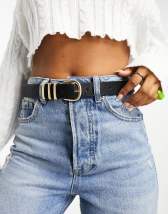 ASOS DESIGN leather bevelled square buckle hip and waist belt in