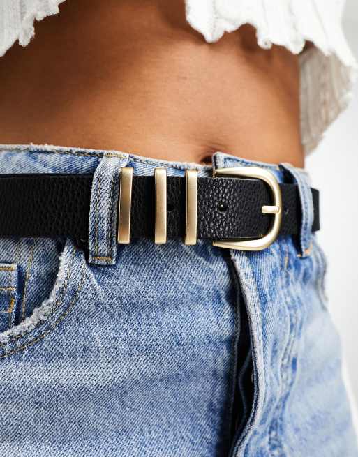 Pieces gold buckle belt in black