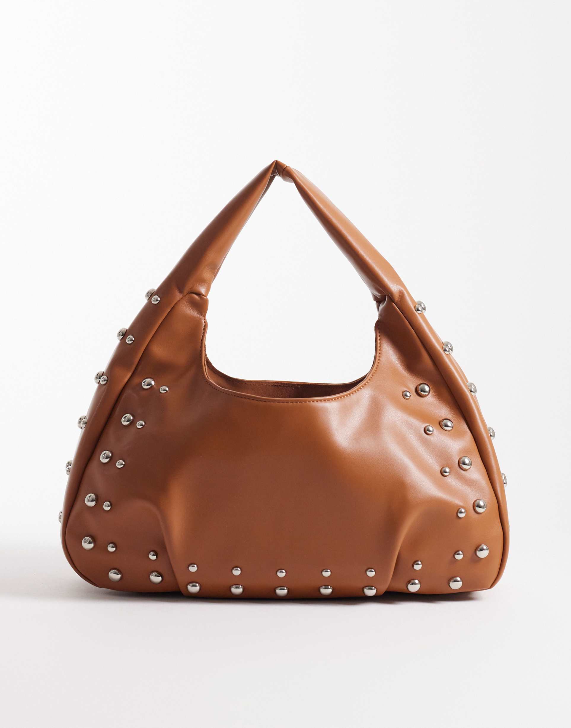 pieces gold studded slouchy shoulder bag in brown