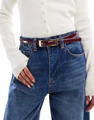 Pieces gold-tone rectangle buckle belt in dark red