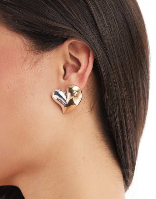 Pieces – Gold- und silberfarbene Ohrringe in Herzform, 4 von 4