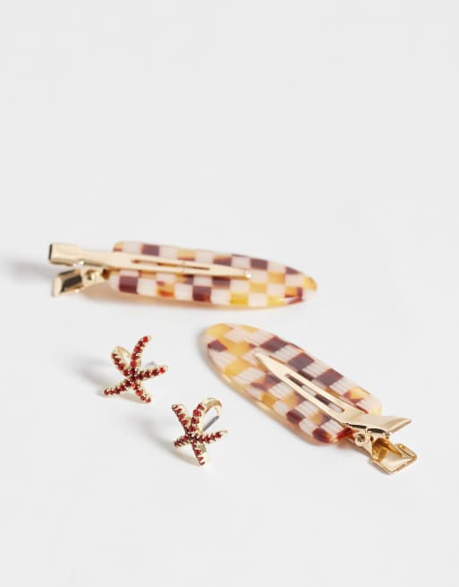 Pieces – Goldfarbene Ohrringe mit rotem Seestern-Design, 3 von 4