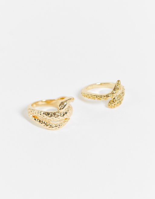 Pieces – Goldfarbene Ringe mit Schlangendesign im 2er-Pack