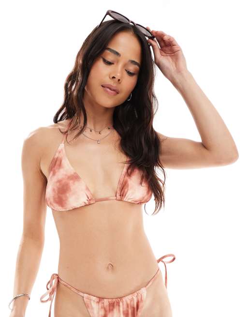 Pieces – Góra od bikini z trójkątnymi miseczkami w kolorze łupiny kokosa z efektem tie-dye, część zestawu