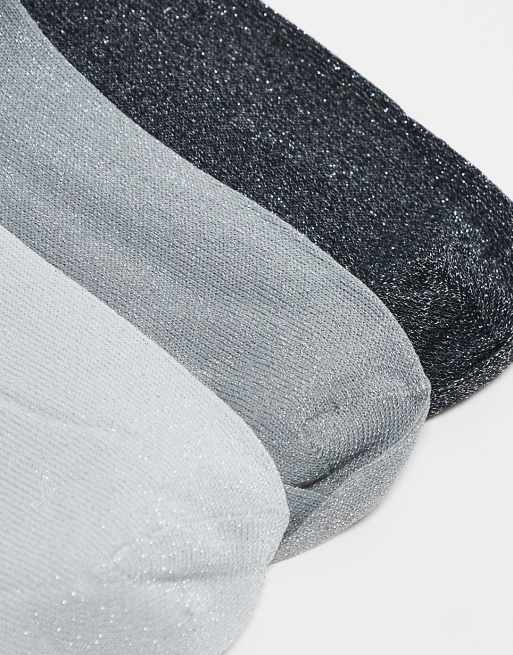 Pieces – Grå, glittriga strumpor, 3-pack, 2 av 3
